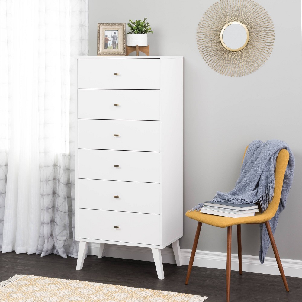 Photos - Dresser / Chests of Drawers 6 Drawer Milo Mid-Century Modern Tall Chest White - Prepac