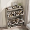 Narrow Shoe Cabinet for Entryway Storage, Slim Freestanding Organizer with 2 Flip Drawers and Hooks, Hidden Shoe Storage for Hallway, Foyer, Garage - 4 of 4