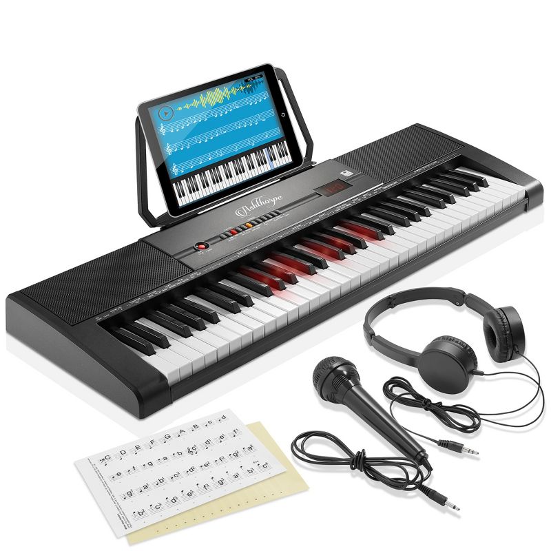 Ashthorpe 61-Key Digital Electronic Keyboard Piano with Light Up Keys, Portable Beginner Kit with Headphones & Microphone, 1 of 8