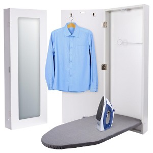Ivation Ironing Board, Wall Mounted Ironing Board Cabinet W/Left Side Door, Mirror & Lever, White - 1 of 4