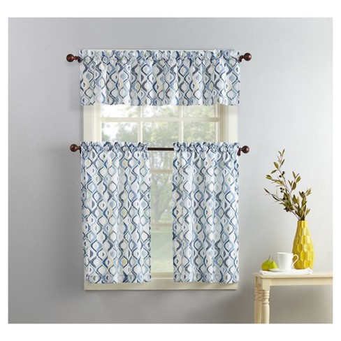 36 X54 Barker Geometric Semi Sheer Rod Pocket Kitchen Curtain Valance And Tiers Set Blue Gray No 918 Target