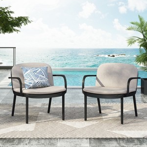 DOMETOUR Luna Outdoor PP Club Chair, Black Frame with Beige Cushion, Set of 2 - 1 of 4