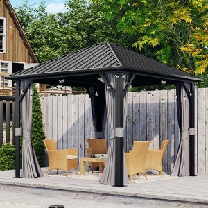 Aoxun 10'x10' Hardtop Gazebo with Steel Roof and Curtains, Outdoor Aluminum Pavilion with Netting for Patio, Deck, Backyard - 1 of 4