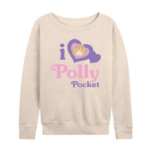 Women's - Polly Pocket - I Love Polly Pocket Lightweight French Terry Wide Neck Long Sleeve Shirt - 1 of 4