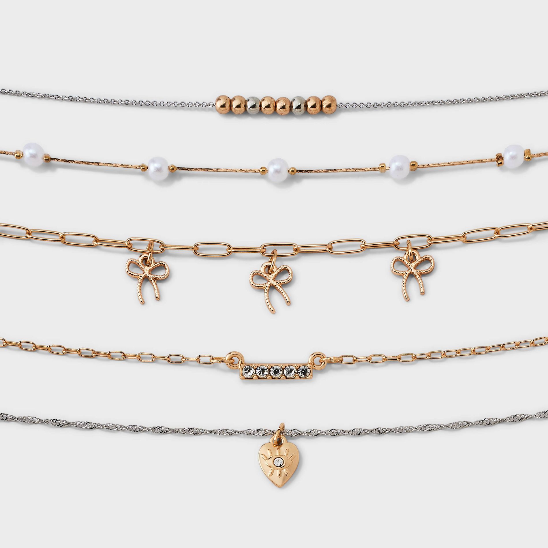 Bow and Heart Choker Necklace Set 5pc - Wild Fable™ Gold/Silver