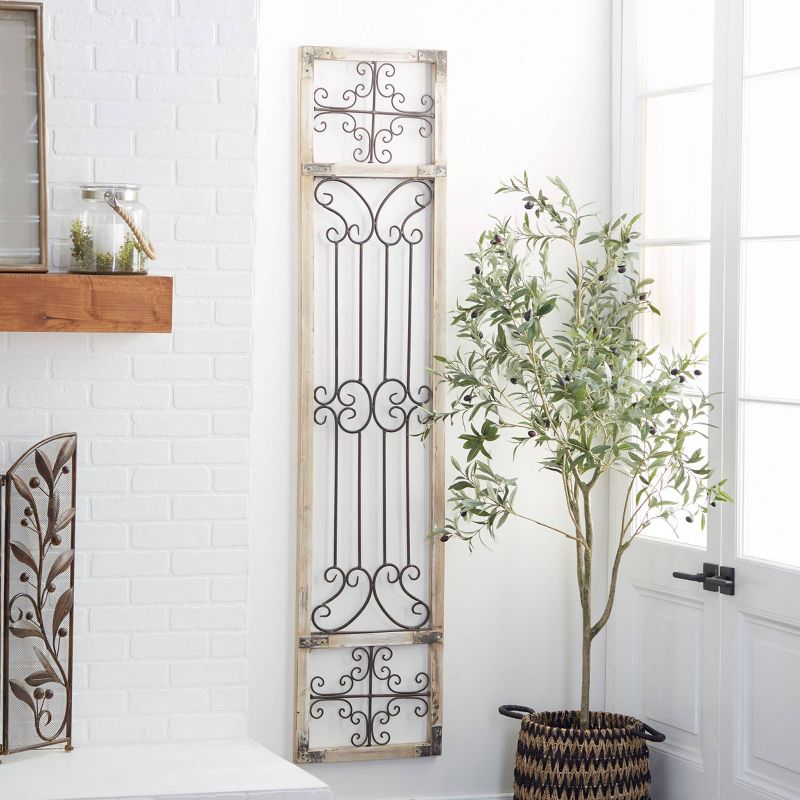Wood Scroll Distressed Door Inspired Ornamental Wall Decor with Metal Wire Details Gray - Olivia &#38; May, 6 of 25