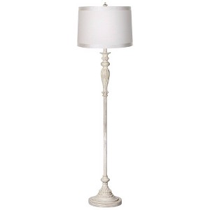 360 Lighting Vintage Chic Floor Lamp 60" Tall Antique White Washed Off White Washed Drum Shade for Living Room Reading Bedroom Office - 1 of 4