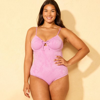 Shade & Shore Women's Jacquard Tunneled Neck Full Coverage One Piece Swimsuit - Shade & Shore™ Purple XL — фото 4