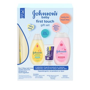 Johnson's First Touch Baby Gift Set Includes Baby Bath Wash & Shampoo, Body Lotion, & Diaper Rash Cream - 3ct - 1 of 4