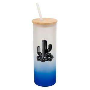 Elanze Designs Cactus Desert Flower Garden Wrap-Around Design 25 Ounce Frosted Gradient Glass On-The-Go Coffee Travel Skinny Tumbler Mug Cup, Bamboo - 1 of 1