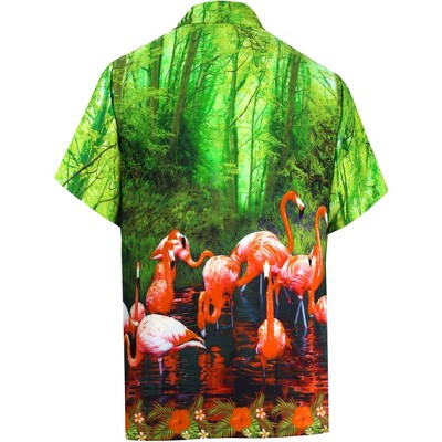 HAPPY BAY Mens Hawaiian Shirts Short Sleeve Button Down Shirt Men's Tropical Shirts Casual Vacation Party Shirts for Men Funny XS Grass, Flamingo Bush