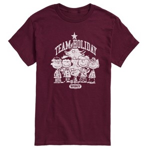 Men's - Peanuts - Snoopy Charlie Linus Sally and Lucy Team Holiday Spirit Short Sleeve Graphic T-Shirt - 1 of 4