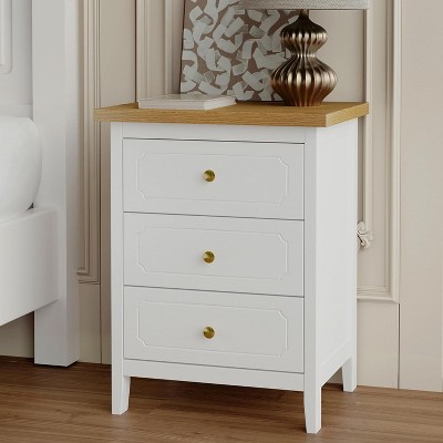 Bicolor 3 Drawer Nightstand, Wood Night Stands Side Table With Extra-large Storage Space for Living Room, Bedroom