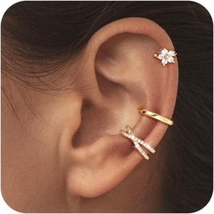 14K gold-plated clip-on earrings, stylish cubic zirconia ear cartilage hoop earrings, Christmas gift set - 1 of 4