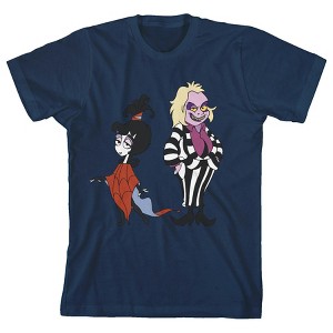 Beetlejuice Animated Series Lydia & Beetlejuice Crew Neck Short Sleeve Navy Blue Boy's T-shirt - 1 of 3