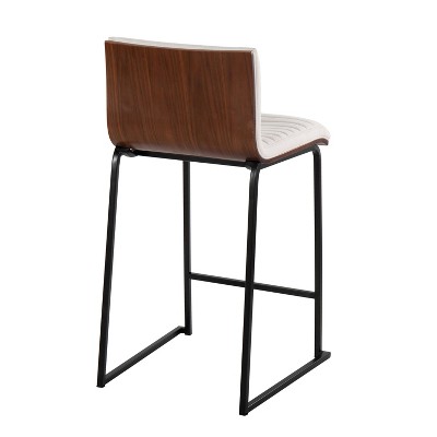 Set of 2 Cream and Walnut Swivel Counter Stools with Black Metal Base