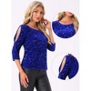 INSPIRE CHIC Women's Sparkle Sequin Cut Out Half Sleeve Party Club Velvet Blouse - 2 of 4