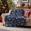 Christmas Flannel Blanket Throw, Navy Snowflake Soft Fuzzy Plush Cozy Blankets. - 2 of 4