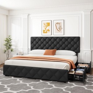 Jojoka Bed Frame with Headboard Adjustable,Upholstered Platform Bed Frame with 4 Drawers,Wooden Slats Supports - 1 of 4