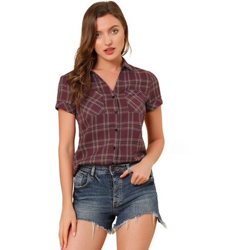 Lucky Brand Women's Size Large Lightweight Flannel Plaid Button Up in  Burgundy