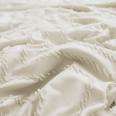Cream Tufted Microfiber Geometric Duvet Cover Set Full/Queen