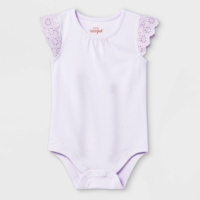 Baby Girls' Eyelet Ruffle Sleeve Bodysuit - Cat & Jack™ Light Purple 3-6M