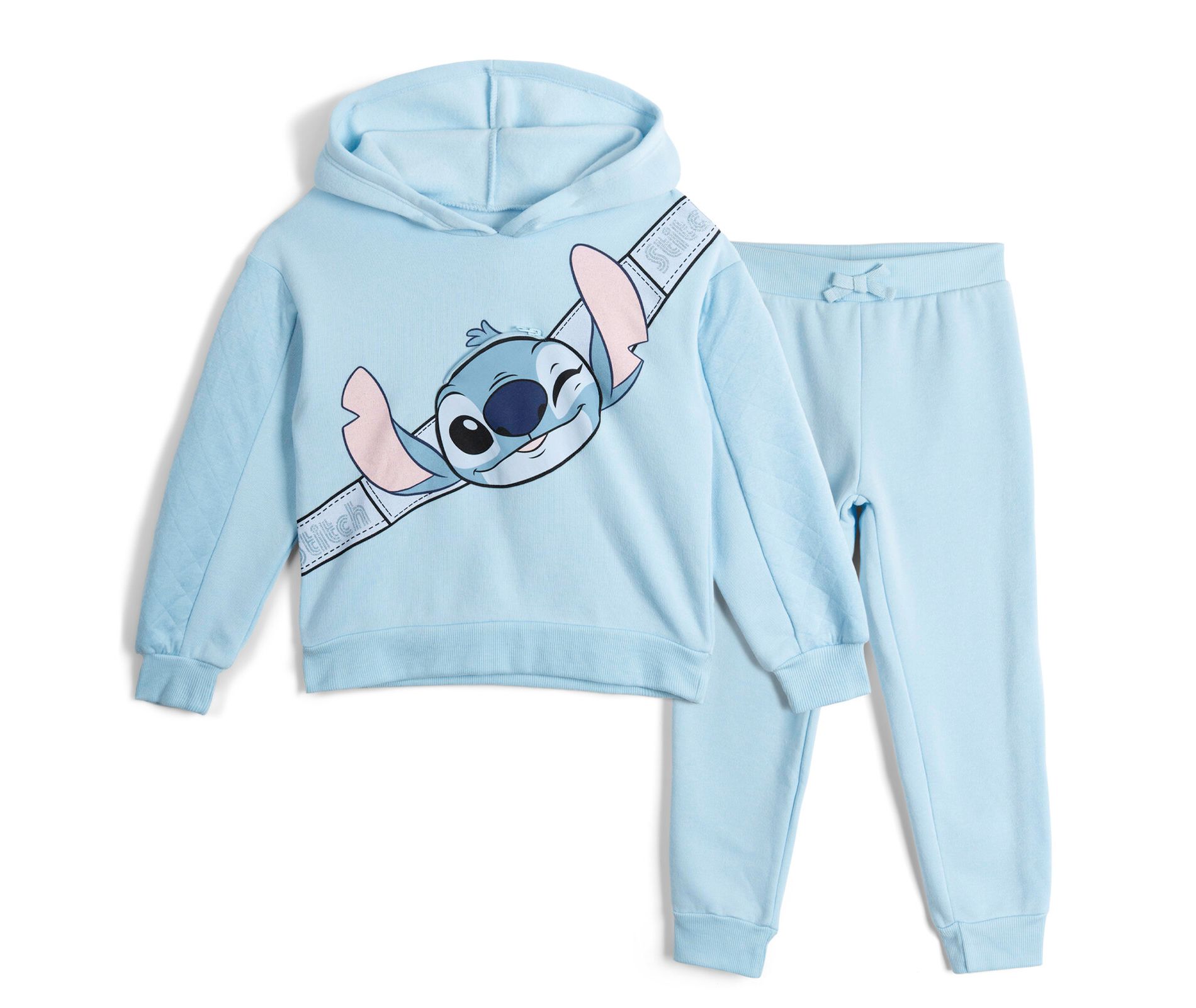 Disney Lilo & Stitch Big Girls Fleece Drop Shoulder Pullover Hoodie and Jogger Pants Outfit Set Blue 10-12