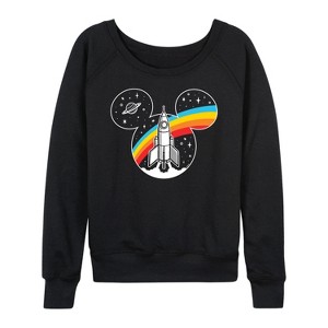 Women's - Disney - Retro Space Ear Silhouette with Rocket Lightweight French Terry Wide Neck Long Sleeve Shirt - 1 of 4