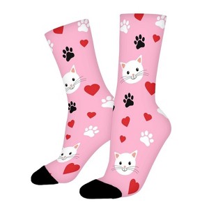 Pink Cat Dog Women Printed Crew Socks Funny Funky Socks Soft Polyester Novelty Gifts for Artists Men - 1 of 1
