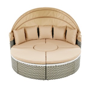 YOOCOZZ PE Rattan Round Outdoor Two-Tone Weave Sunbed with Removable Cushion and Retractable Canopy - 1 of 4