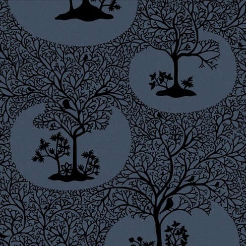 Magical Forest Midnight Navy Blue And Black Trees Trail Paste The