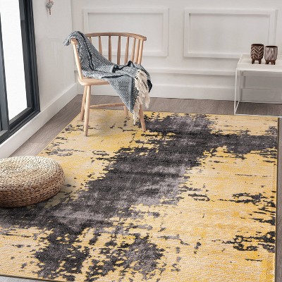 Yellow and Gray Abstract Distressed 5' x 7' Area Rug