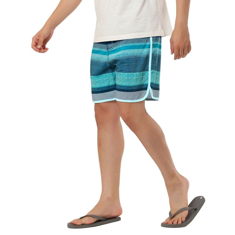 TATT 21 Men's Summer Drawstring Waist Contrast Color Striped Board Shorts, 5 of 7