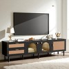 Rattan TV Stand with 3 Cabinets & 2 Drawers, Rattan-inspired Media Console Table for TVs up to 80'', LED Light Entertainment Center - 3 of 4