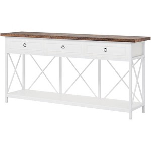 Gulches Farmhouse-Inspired 70.8" Console Table, 3-Drawer Sofa Foyer Table with Storage Shelf, White - 1 of 4