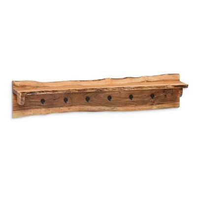 Alaterre Furniture Alpine Natural Brown Live Edge Wood Coat Hooks with Shelf