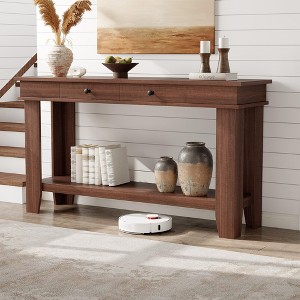 Console Table with 2 Drawers & Open Storage Shelf, 54 Inch Long Sofa Table Industrial-Style Hallway Table - 1 of 4
