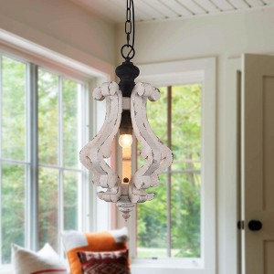 Bella Depot 1-Light Rustic Wood Pendant Light Distressed  Wood Chandelier - 1 of 4