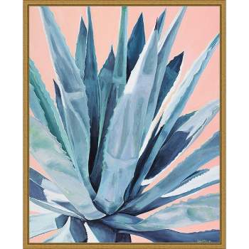 16" x 20" Agave with Coral by Alana Clumeck Framed Canvas Wall Art Gold - Amanti Art