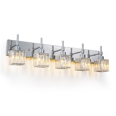 LLHZSY Modern Dimmable Crystal Bathroom Light Fixtures Over Mirror Glam Vanity Lights - 3/4/5 Light - Black+Gold/Chrome/Black/Gold