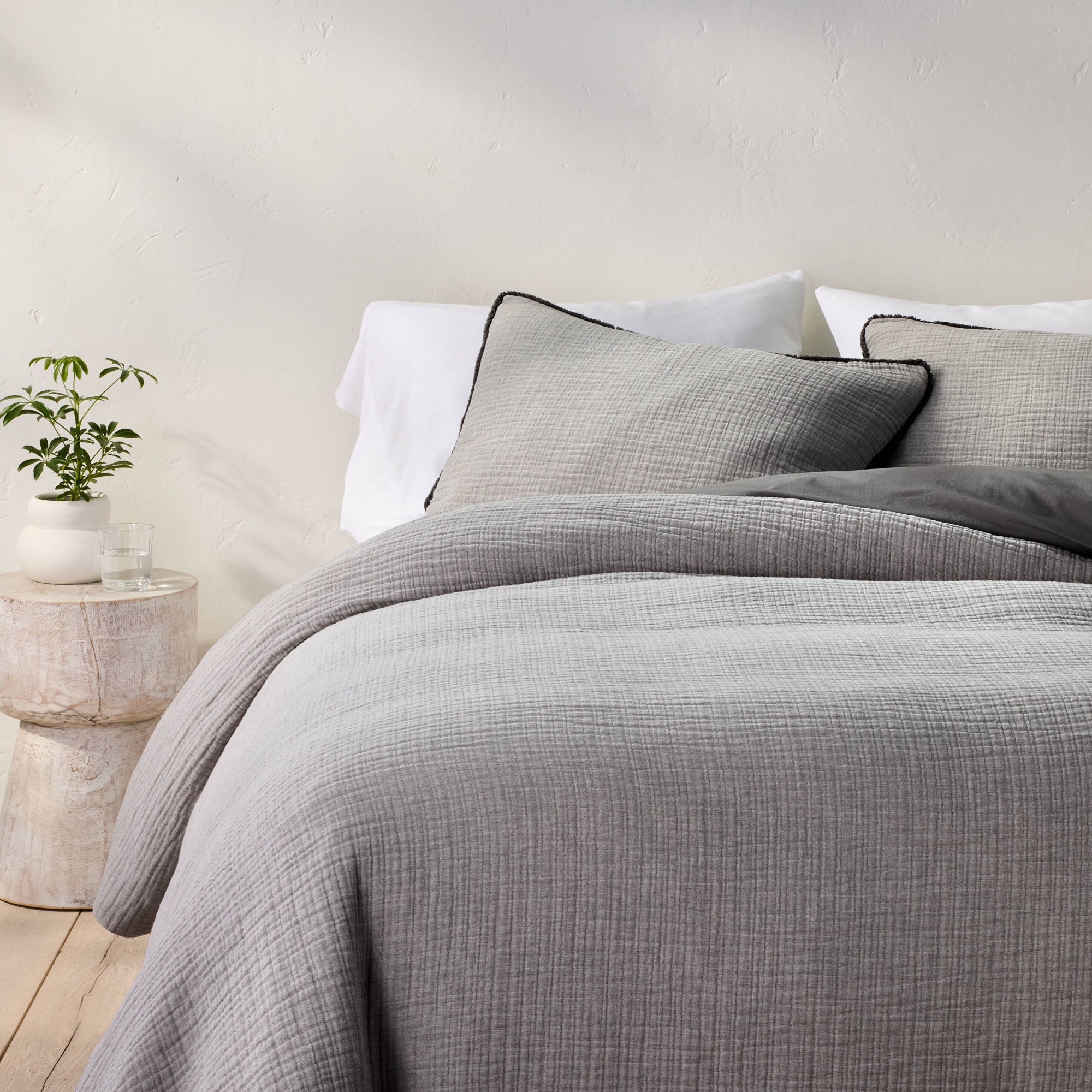 Full/Queen Textured Chambray Cotton Duvet & Sham Set Dark Gray - Casaluna™