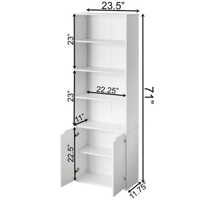 White 71" Adjustable Wood Bookcase with Doors
