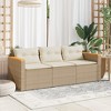 vidaXL Beige Poly Rattan 3-Seater Patio Sofa with Washable Cushions - Durable Outdoor Garden Furniture, UV-Resistant - 3 of 4