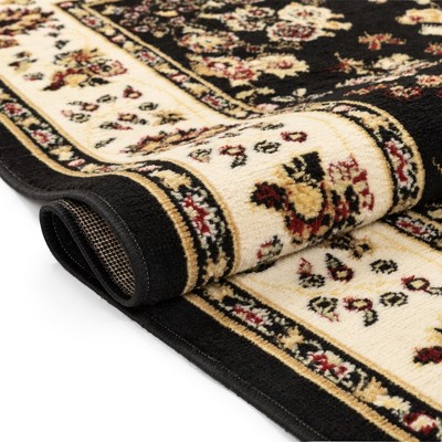 Black Floral Synthetic Rectangular Area Rug with Jute Backing