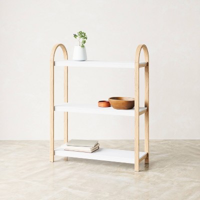White and Natural Wood 3-Tier Freestanding Shelf