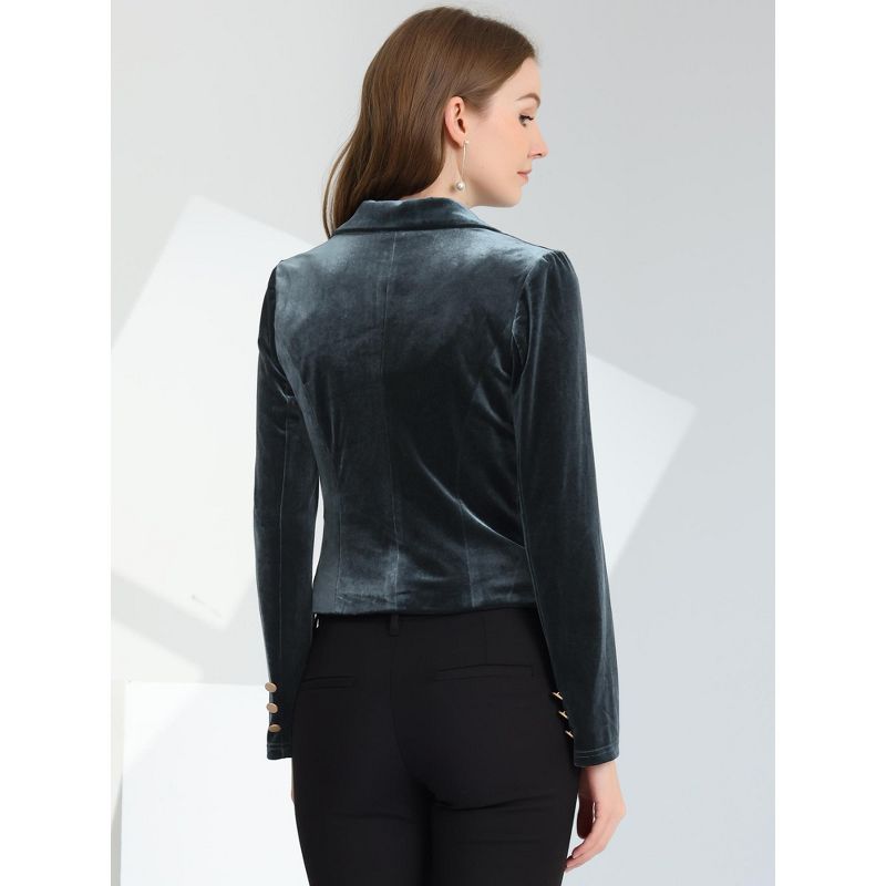 Allegra K Women's 1 Button Lapel Collar Business Office Crop Suit Velvet Blazer, 4 of 6