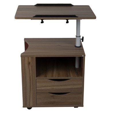 Mind Reader Bedside Workstation Adjustable Desk Nightstand, Wood Finish