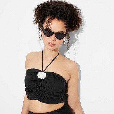 Ruched Blackout Cotton Halter Midriff Bandeau - Tops