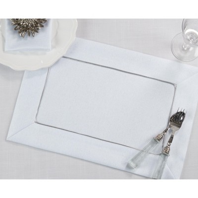 White Shimmering Fabric Placemats with Piping Detail, Set of 4