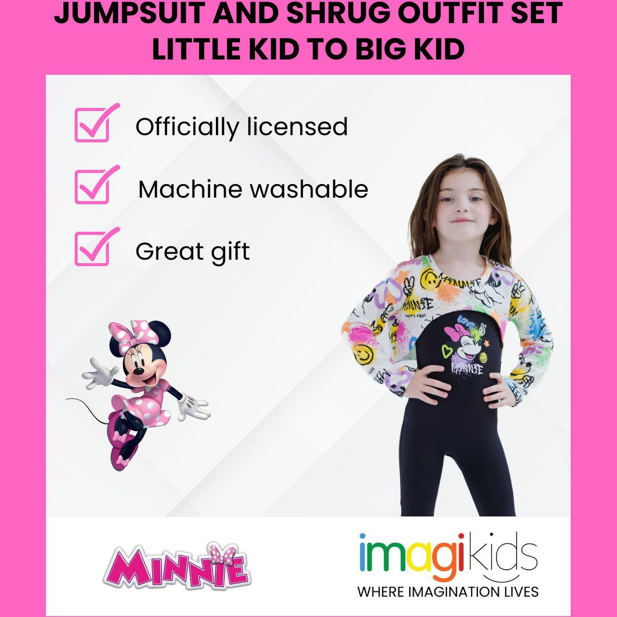 Disney Minnie Mouse Girls Jumpsuit and Fleece Shrug Outfit Set Little Kid to Big Kid - thumbnail 2